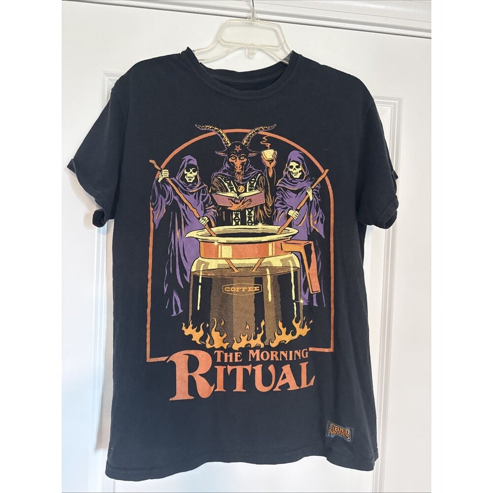 STEVEN RHODES The Morning Ritual Coffee Demon Devil Goat Graphic SMALL T-Shirt
